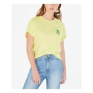 NWT REBELLIOUS ONE Womens T-Shirt Yellow Short Sleeve Raw-hem Juniors L